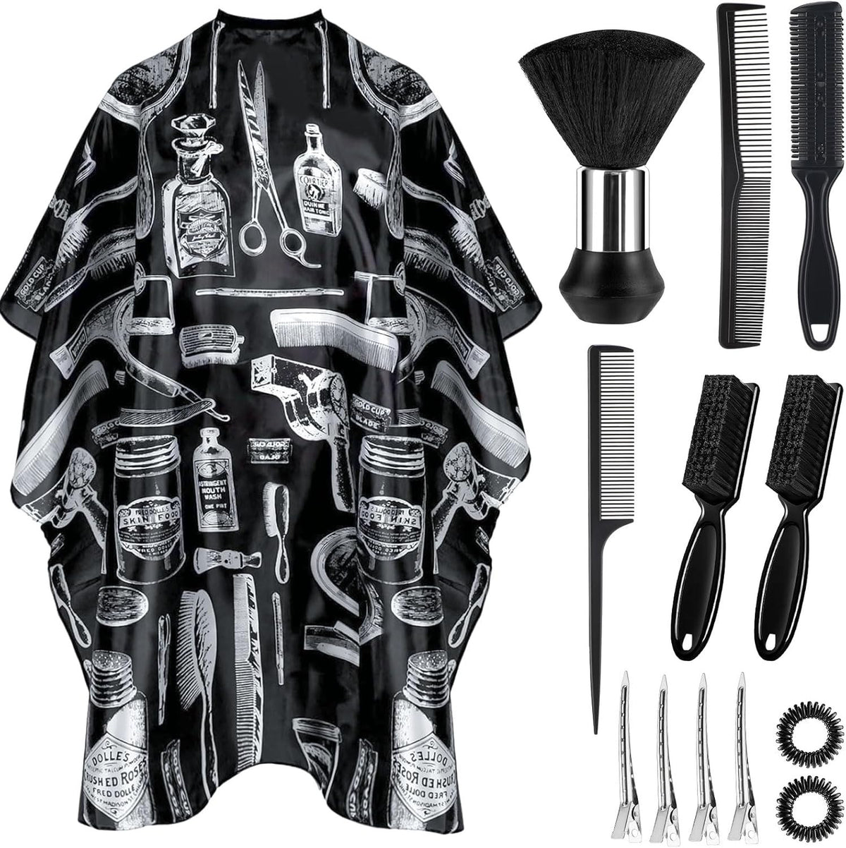 Professional Barber Cape 13Pcs with Neck Duster Brush & Adjustable Fit