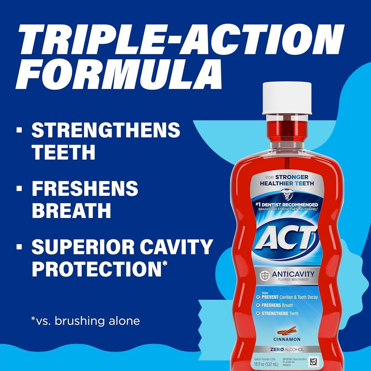 ACT Anticavity Fluoride Mouthwash - Zero Alcohol Cinnamon Flavor, 18 Fl Oz