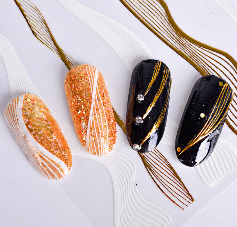 3D Nail Art Stickers Wave Line Decals for Manicure DIY Tips - Multiple Colors