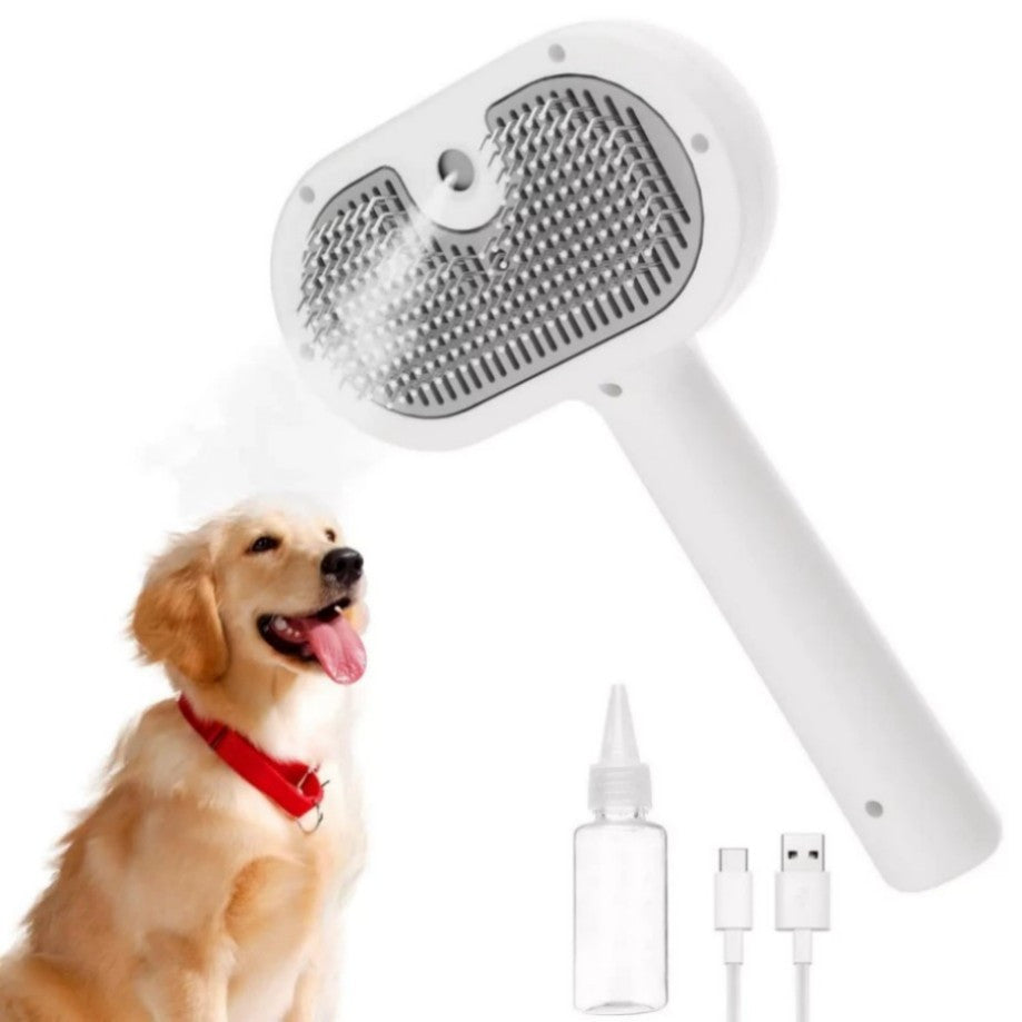 Electric Pet Steam Brush for Cats and Dogs - 3-in-1 Grooming, De-shedding & Massaging