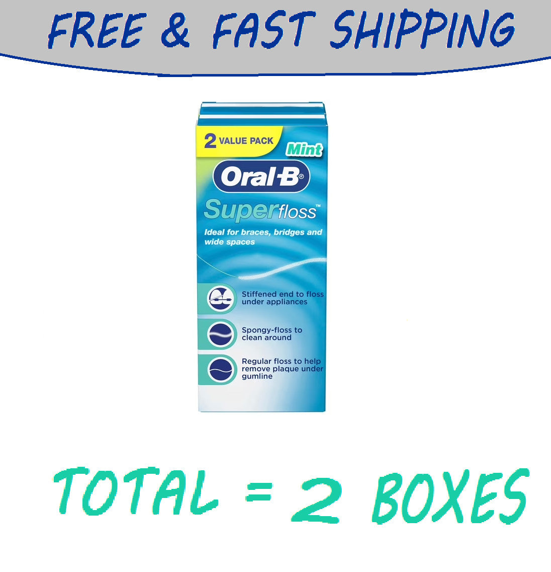 Oral-B Super Floss Dental Floss Pre-Cut Strands Mint 50 Count Pack of 2