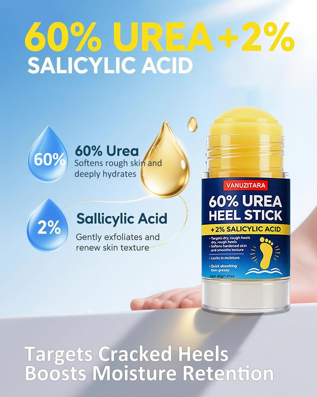 Urea Foot Cream Stick 60% with Salicylic Acid for Cracked Heels & Dry Skin