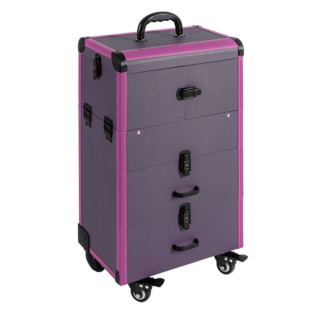 Portable Lockable Makeup Train Case with Wheels & Large Storage