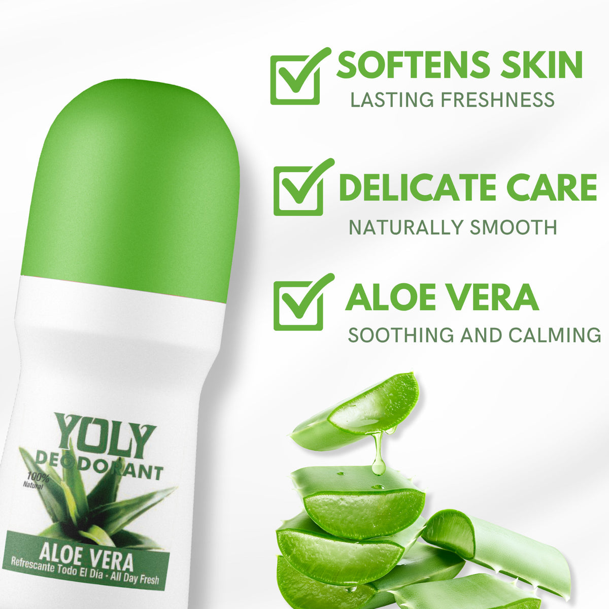 Yoly Aloe Vera Deodorant 3-Pack - Soft Refreshing, Paraben-Free