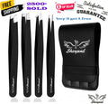 Professional Tweezers Set 4-Piece Stainless Steel Eyebrow Pluckers with Case
