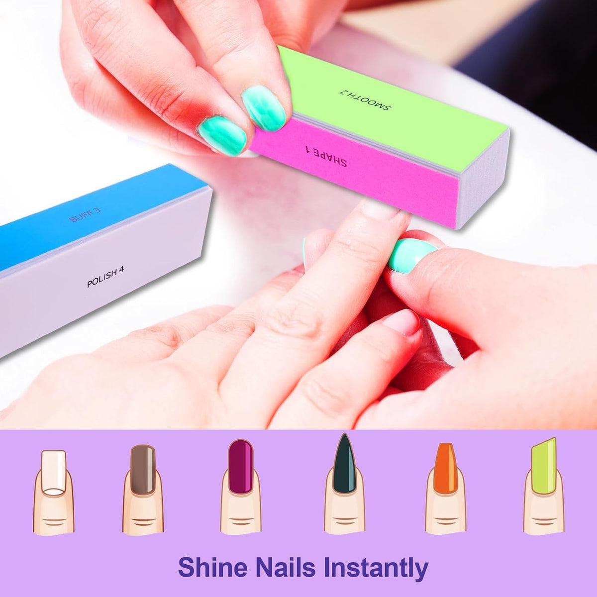 4-Way Nail Buffer Block Set - 2 Pcs for Shaping, Smoothing, Buffing & Polishing