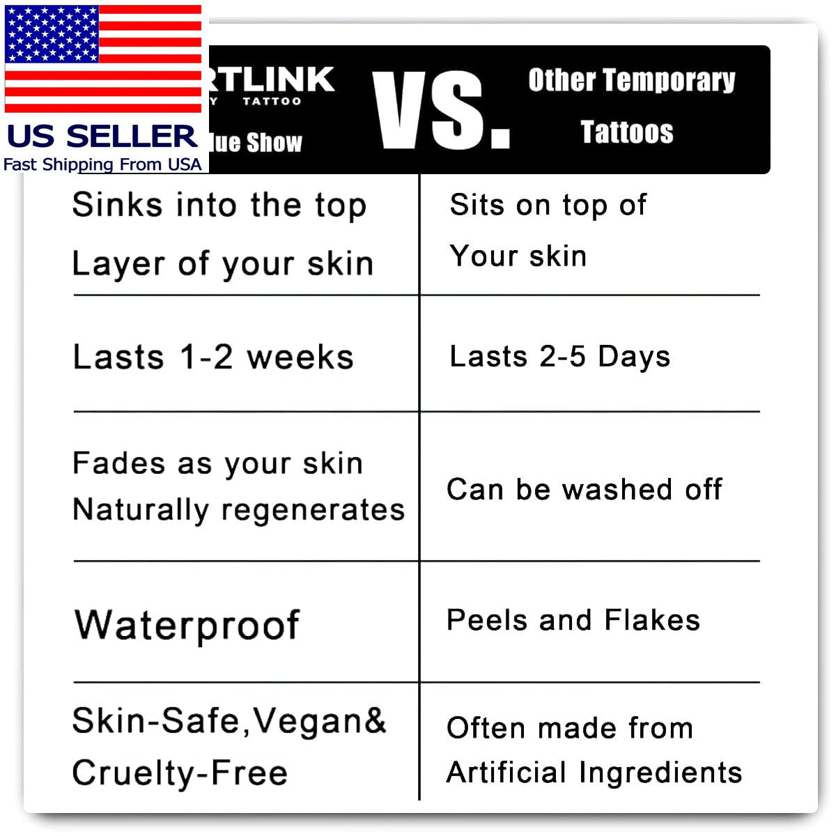 Temporary Tattoos - 8 Sheets Semi-Permanent Fake Tattoos 1-2 Weeks