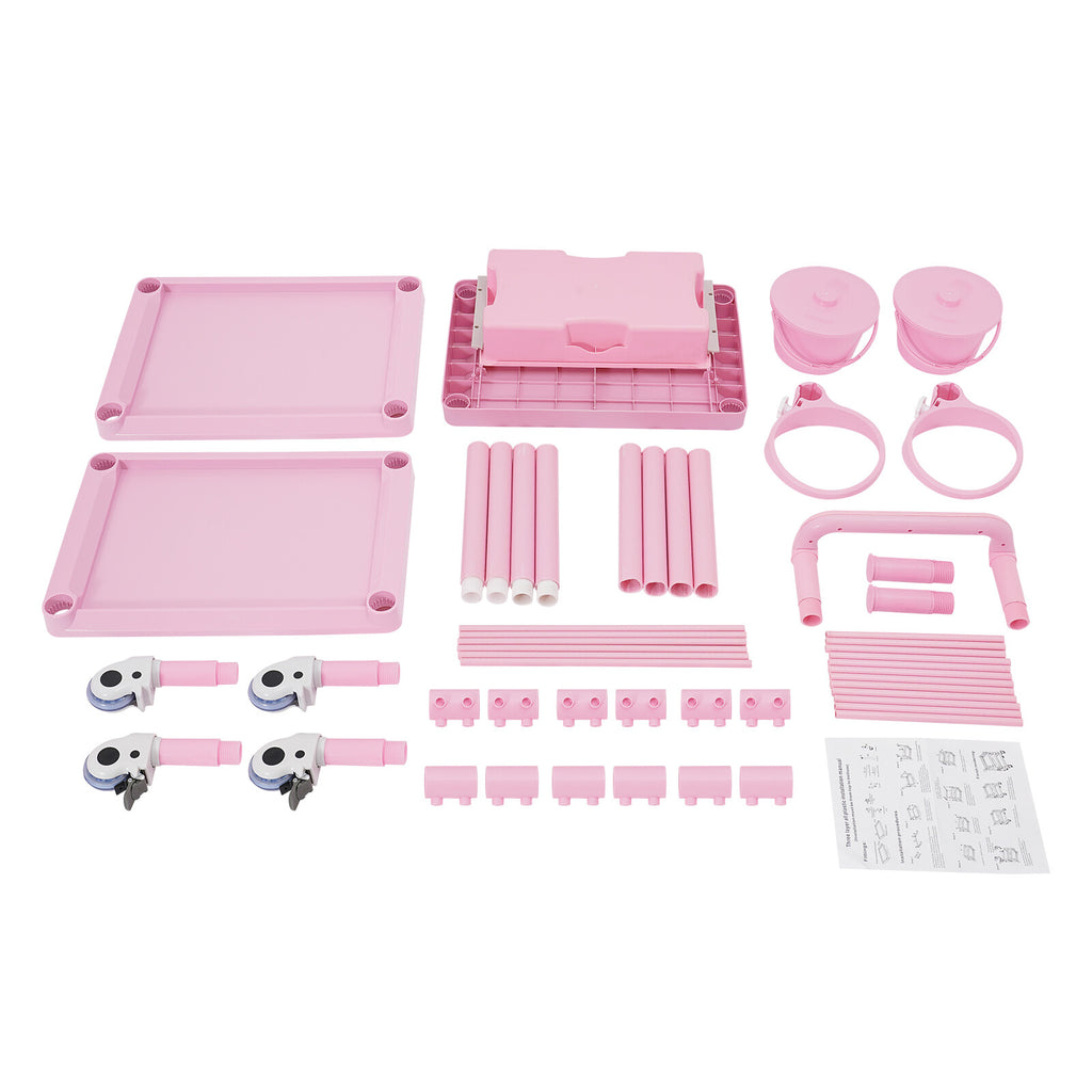 Salon Storage Cart with 3 Tiers and Drawer Pink Mobile Organizer