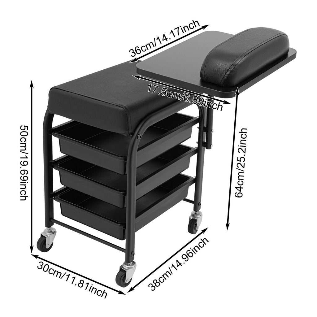 Portable Nail Salon Cart with Drawers and Cushioned Support
