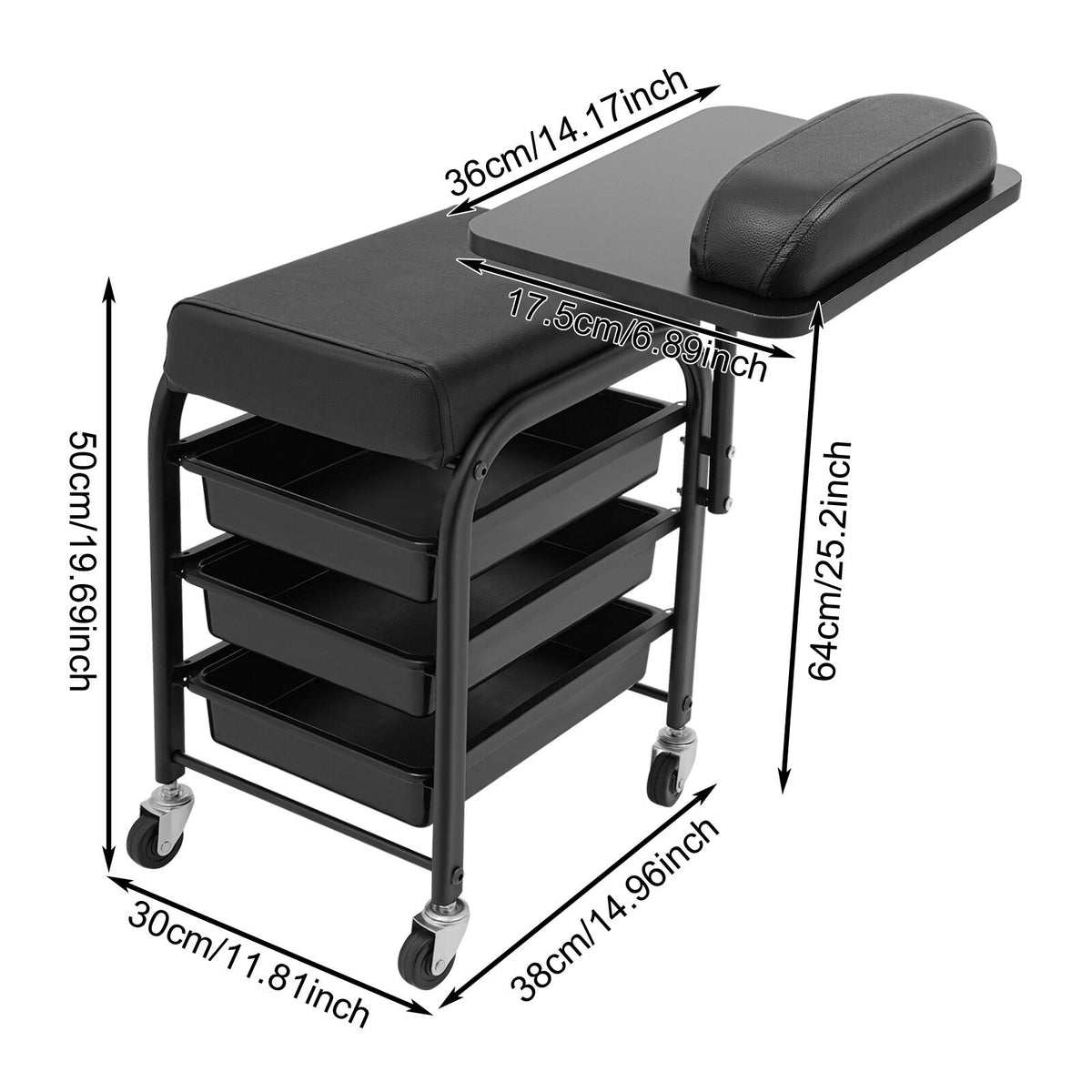Portable Nail Salon Cart with Drawers and Cushioned Support
