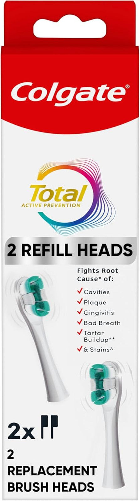 Colgate Total Battery Replacement Toothbrush Heads 2 Pack - White Refill