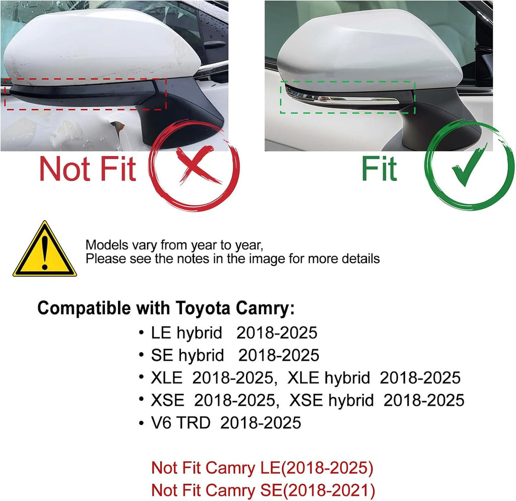 Car Side Mirror Cover Set for Toyota Camry 2018-2025 Glossy Black Protectors