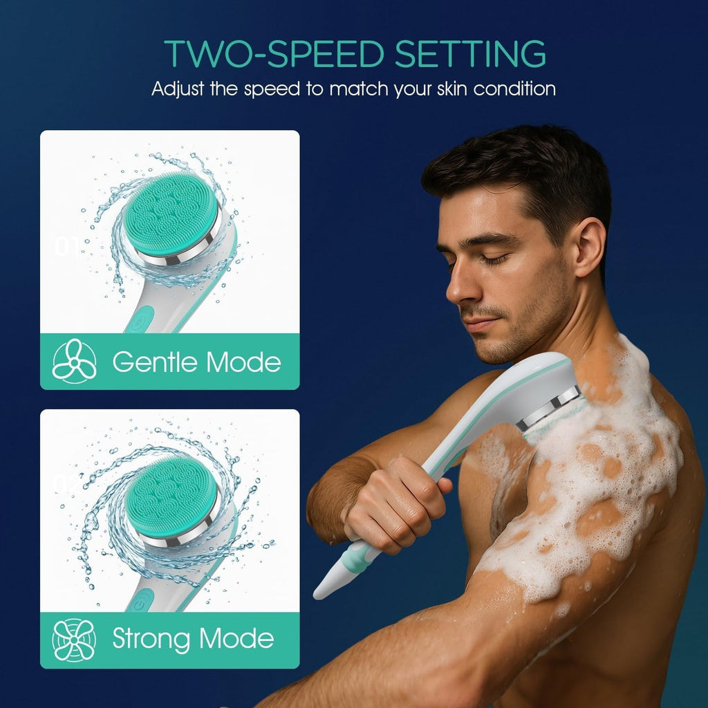 Electric Rotating Body Brush with Long Handle & 4 Attachments