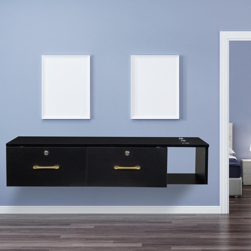 Wall Mount Salon Styling Station with Lockable Drawers & Hair Dryer Holes