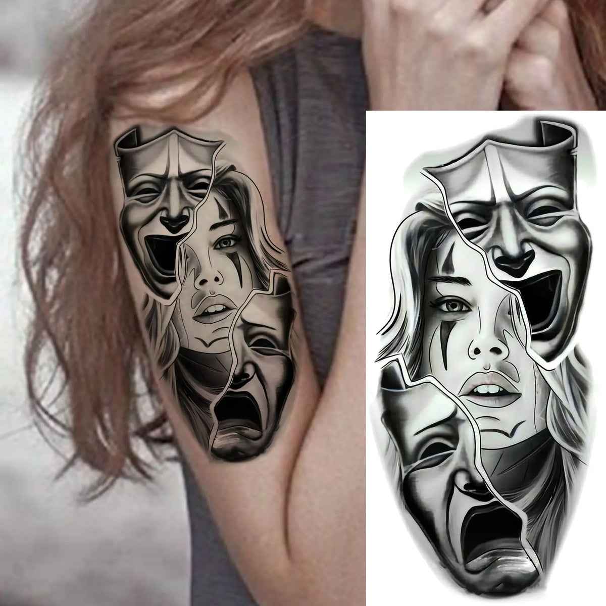 Waterproof Temporary Tattoo Sticker - Evil Joker Face, Long Lasting Realistic Design