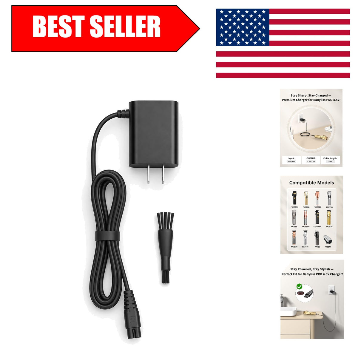4.5V Replacement Charger for BaBylissPRO FX Series Trimmers – 2-Pin