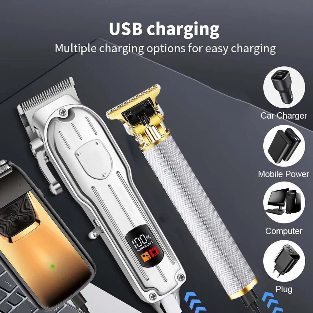 Professional 3-in-1 Hair Clipper Kit for Men with Adjustable Length and Rechargeable Motor