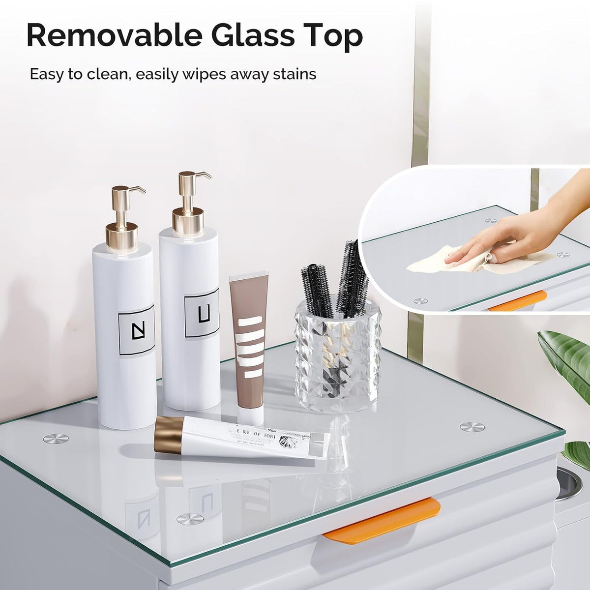 Salon Styling Station with Glass Top and Storage Drawers for Hair & Barber Shops