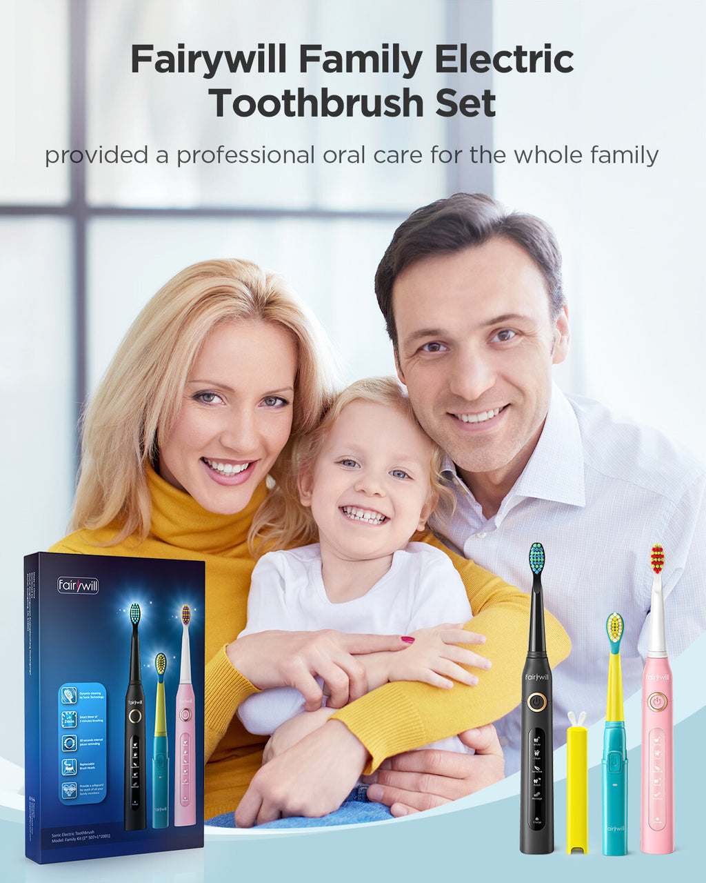 Electric Toothbrush Set with 10 Brush Heads, 3 Pack Rechargeable Sonic Oral Care