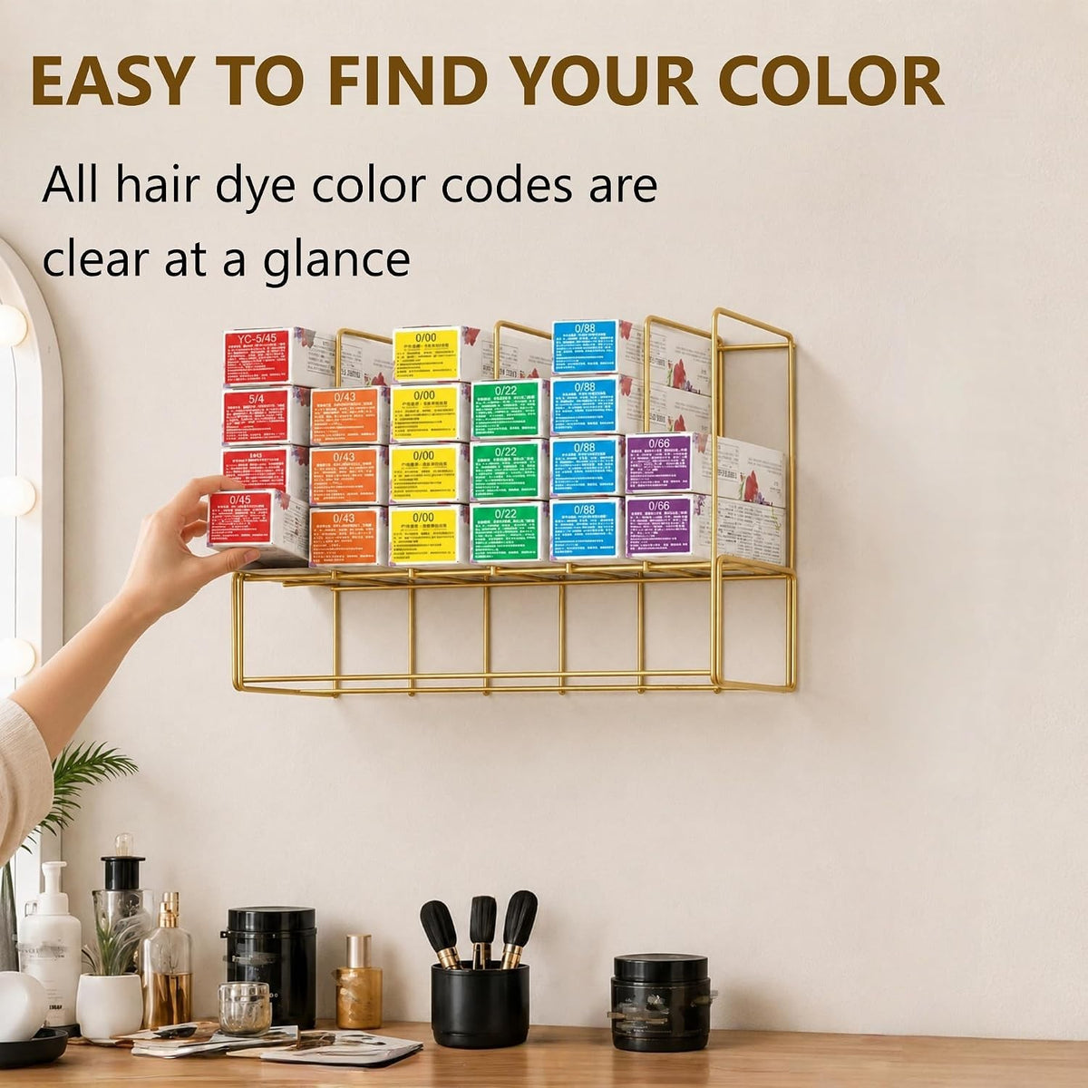 Wall Mounted Hair Color Storage Racks - Metal Organizers for Salon & Home