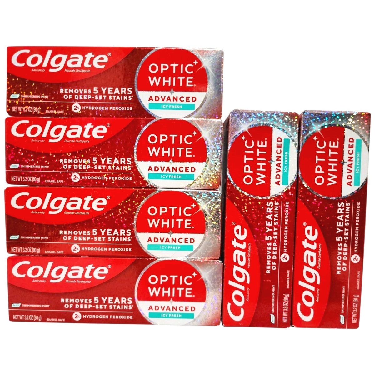 6 Pack Colgate Optic White Advanced ICY FRESH Toothpaste with Hydrogen Peroxide