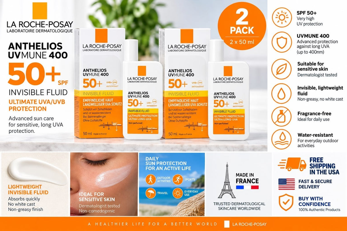 SPF 50+ Sunscreen Fluid with UVA Protection for Sensitive Skin - 50ml, Pack of 2