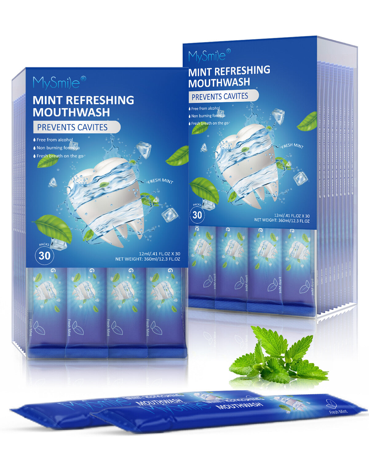 Alcohol-Free Mouthwash Packets for Bad Breath & Healthy Gums - 30 Individually Wrapped Shots