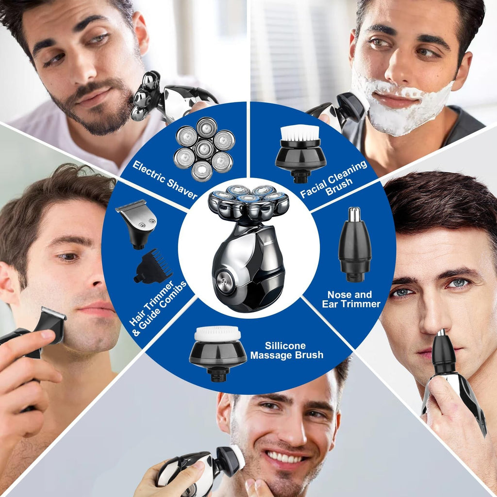 7D Electric Head Shaver for Bald Men Wet Dry Upgrade 9-in-1 Floating Head