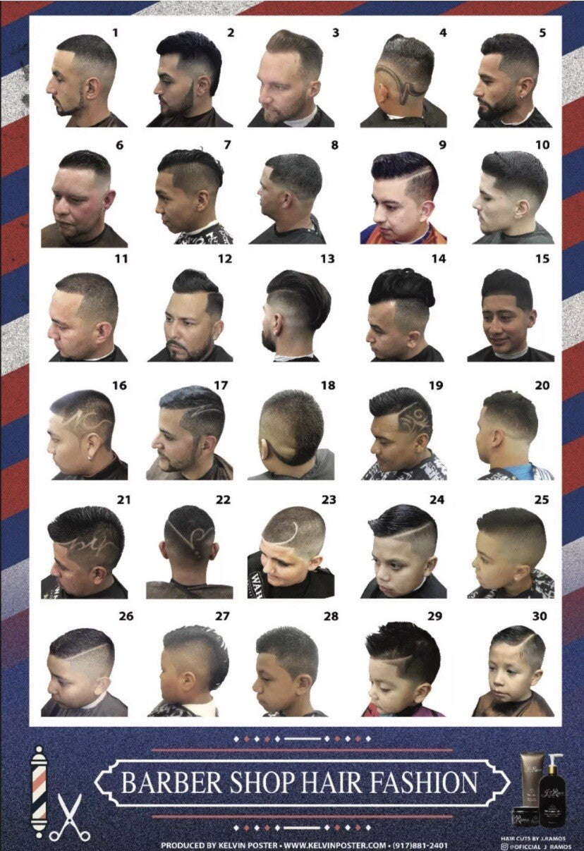 24x36 Barber Shop Poster Set for Men, Kids & Hispanic Customers