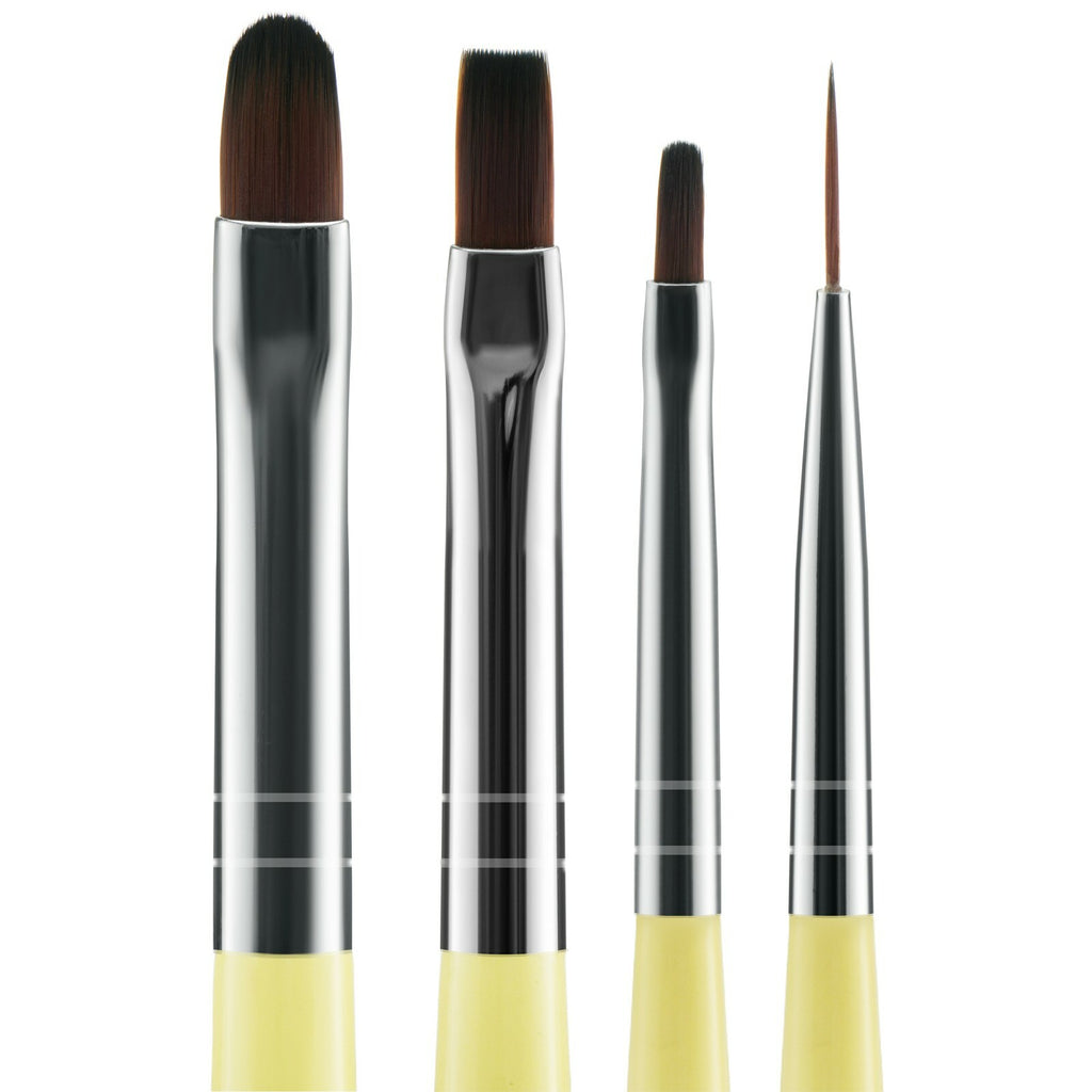 UV Gel Nail Art Brush Set - 4pcs Striping, Detailer, Builder & Sculpting Brushes