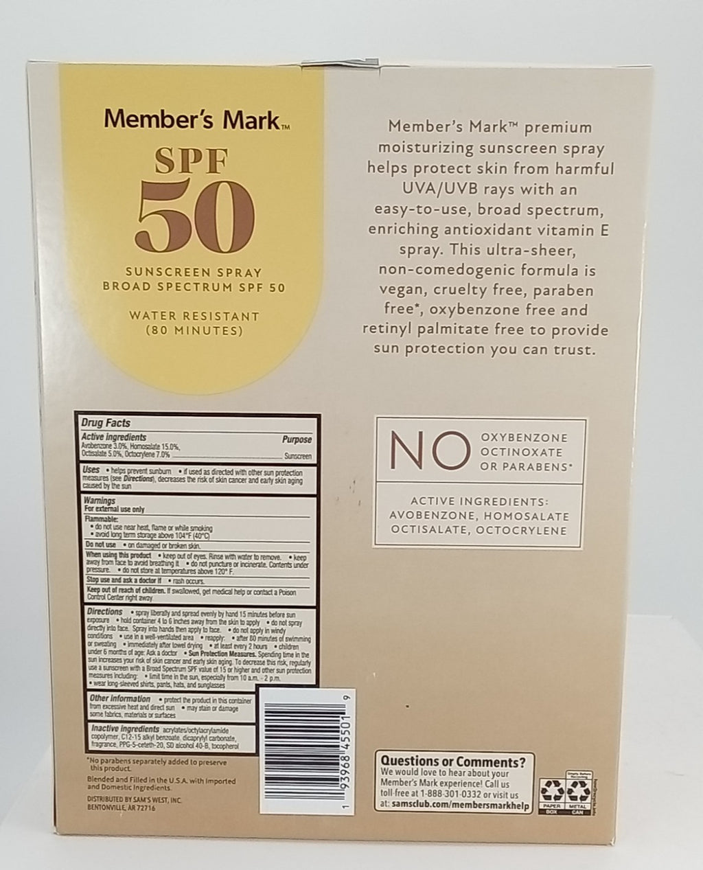 Water Resistant SPF 50 Sunscreen Spray - Broad Spectrum, 9.1oz, 3 Pack