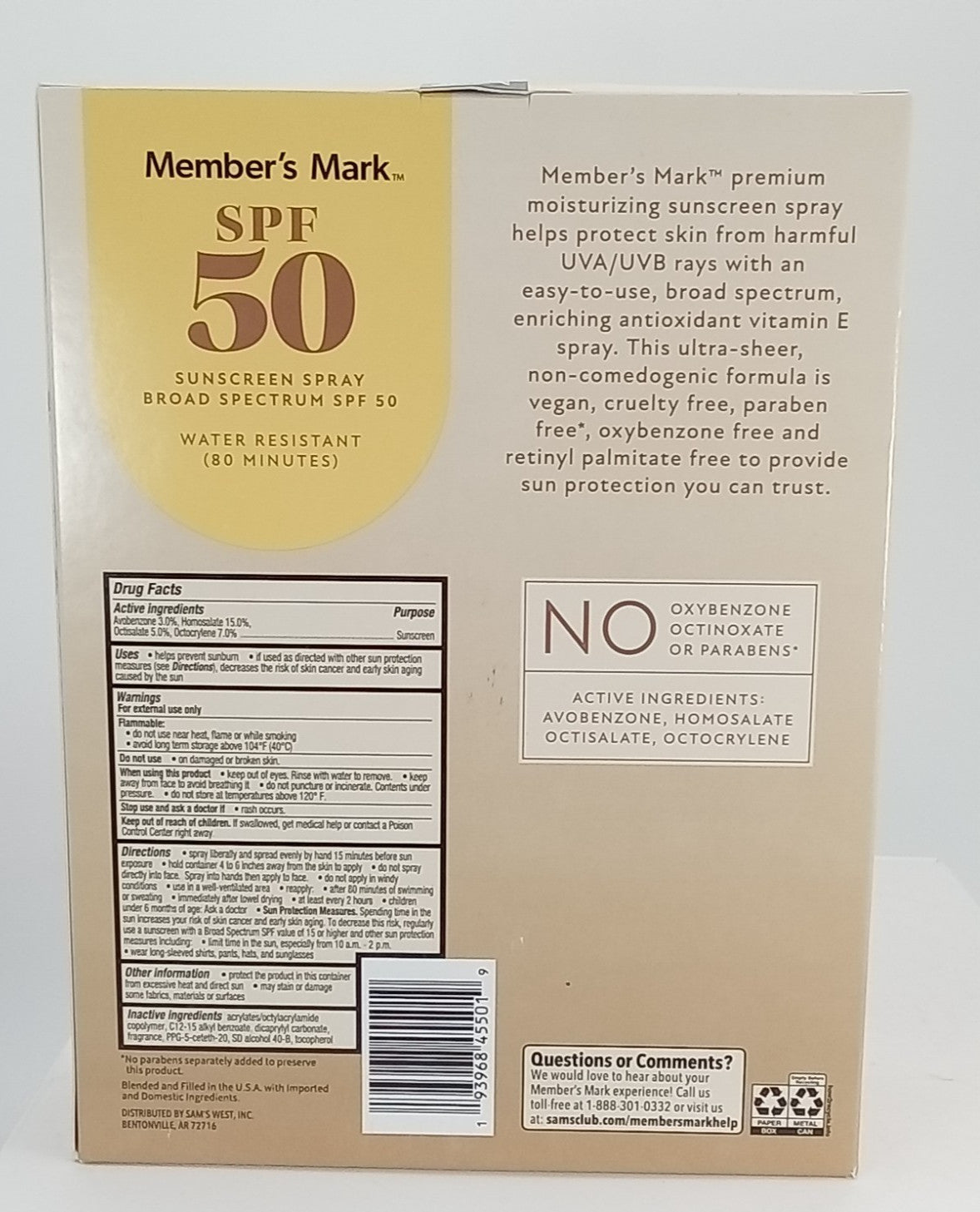 Water Resistant SPF 50 Sunscreen Spray - Broad Spectrum, 9.1oz, 3 Pack