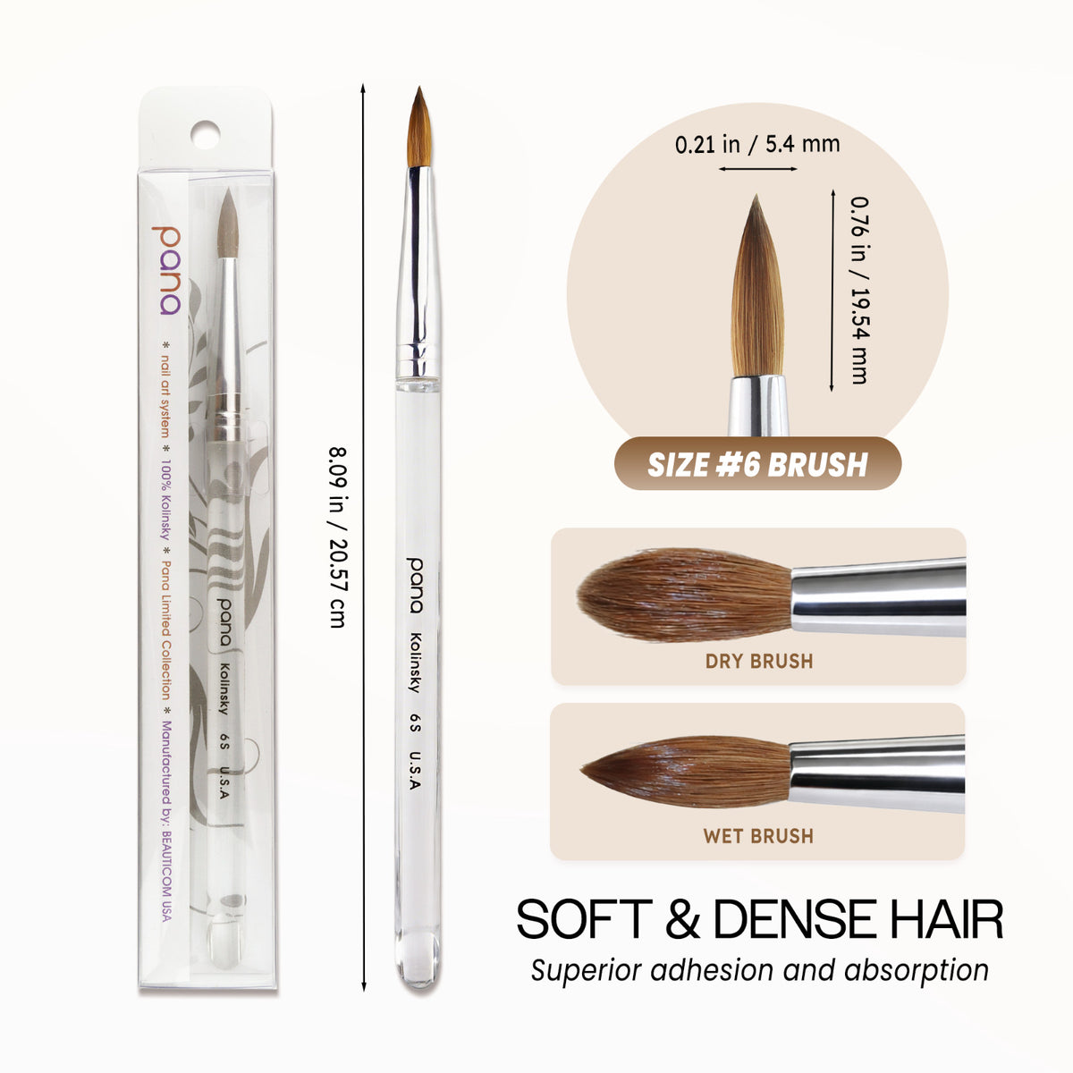 Professional Nail Art Brush Set - Kolinsky Sable with Acrylic Handle, Multiple Sizes