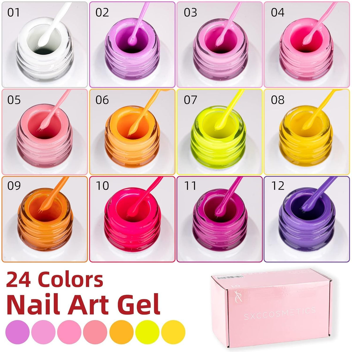 24-Color Gel Nail Art Liner Set with Brush - Precision, Vibrant Colors