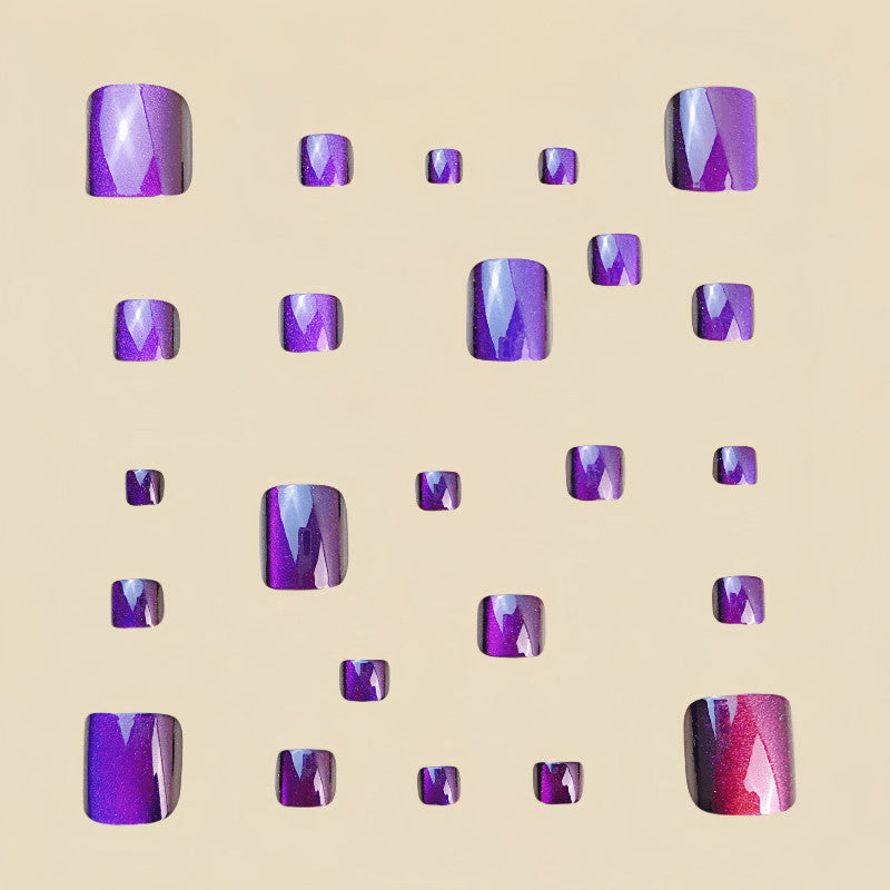 48 Pack Purple Cat Eye Toe Press-On Nails Short Square Glossy Fake Nails