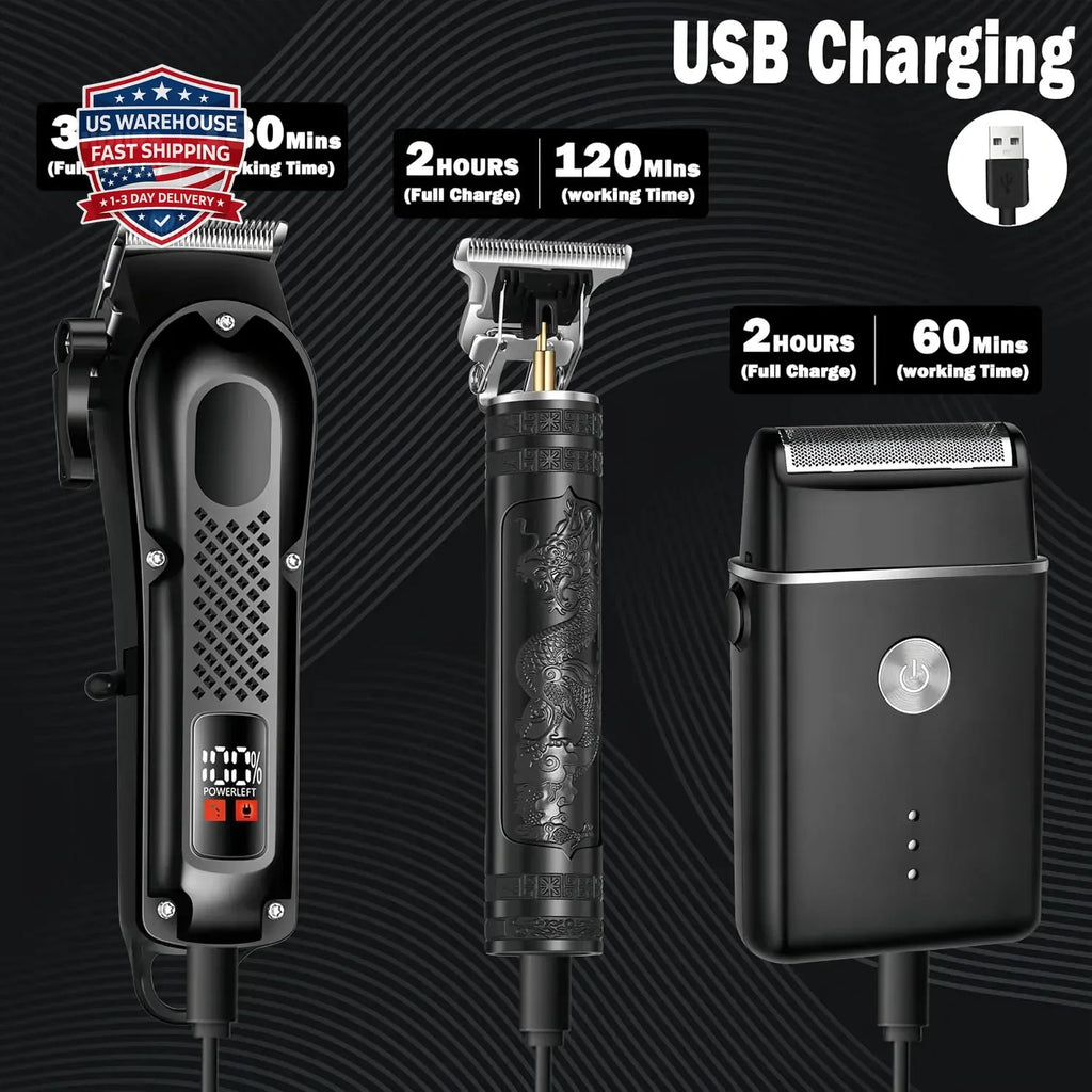 3-in-1 Cordless Hair Clippers Beard Trimmer Foil Shaver with LED Display