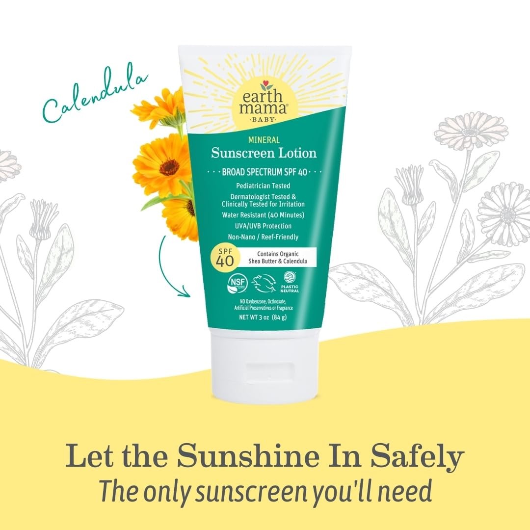 Mineral Sunscreen Lotion SPF 40 for Sensitive Skin - Baby & Family Safe, Water Resistant 3 oz