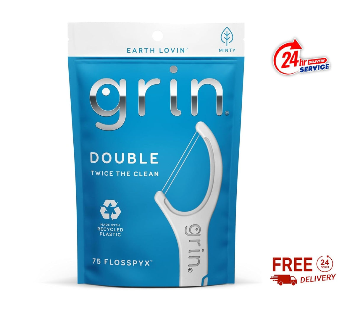 Double Floss Picks Mint Flavor 75 Count Eco-Friendly Recycled Plastic Dental Flossers