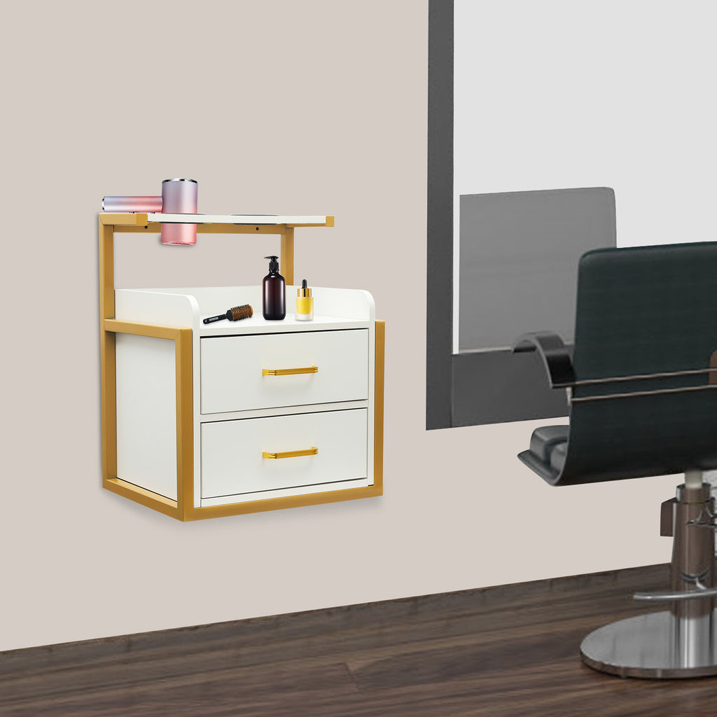 Wall Mount Salon Storage Cabinet with 2 Drawers and Open Shelf - Spa Barber Hair Tool Organizer