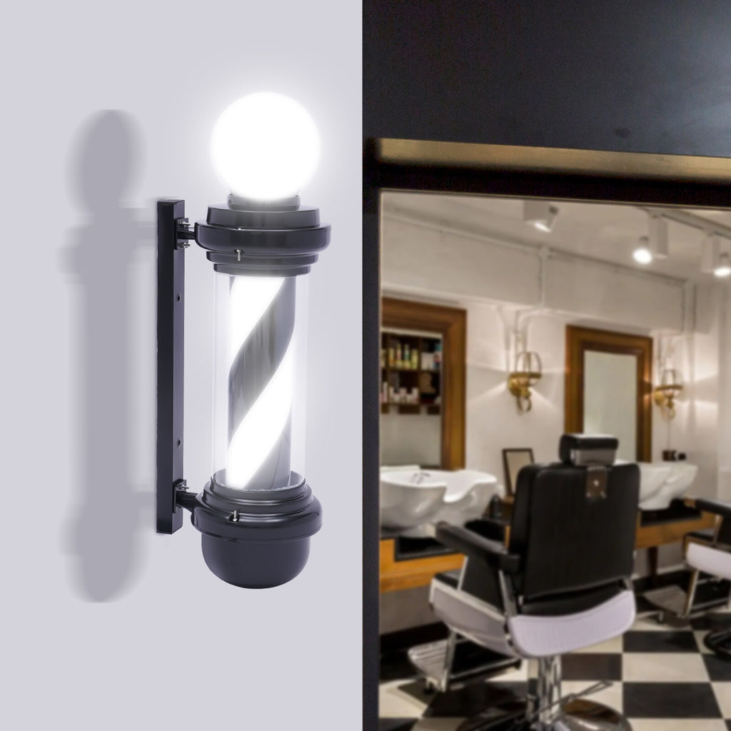 Black & White Rotating LED Barber Pole Light Wall Sign 20W Waterproof 27in