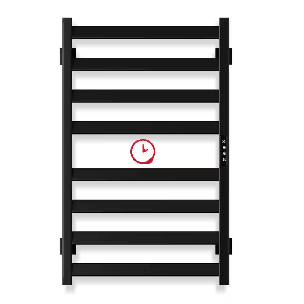 Electric Wall-Mounted Towel Warmer with 8 Bars - Black, Plug-In & Hardwired