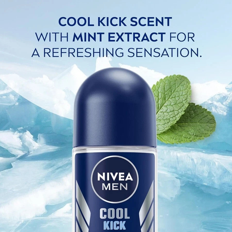 Men's Cool Kick Anti-Perspirant Deodorant Roll-On 50ml 3 Pack - Alcohol-Free, Cooling Scent