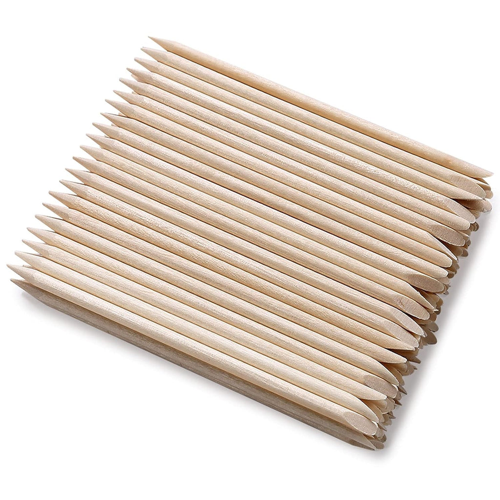 100Pcs Natural Orange Wood Nail Sticks Double Sided Cuticle Pusher