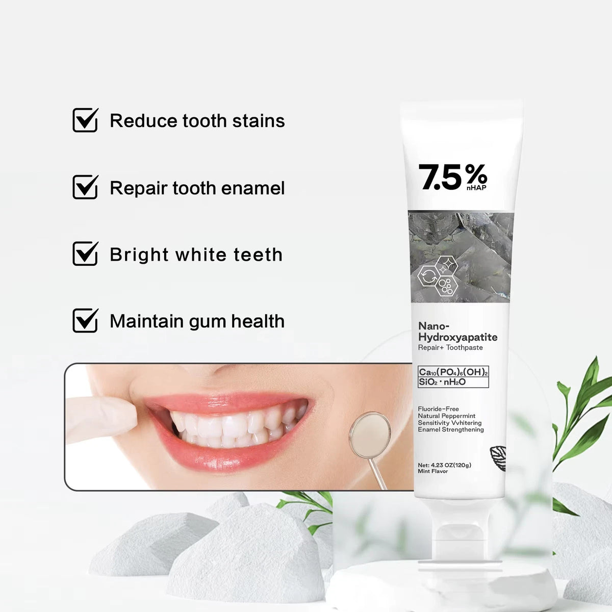 Nano Hydroxyapatite Toothpaste 4.23 oz Enamel Repair Sensitive Teeth Fluoride-Free