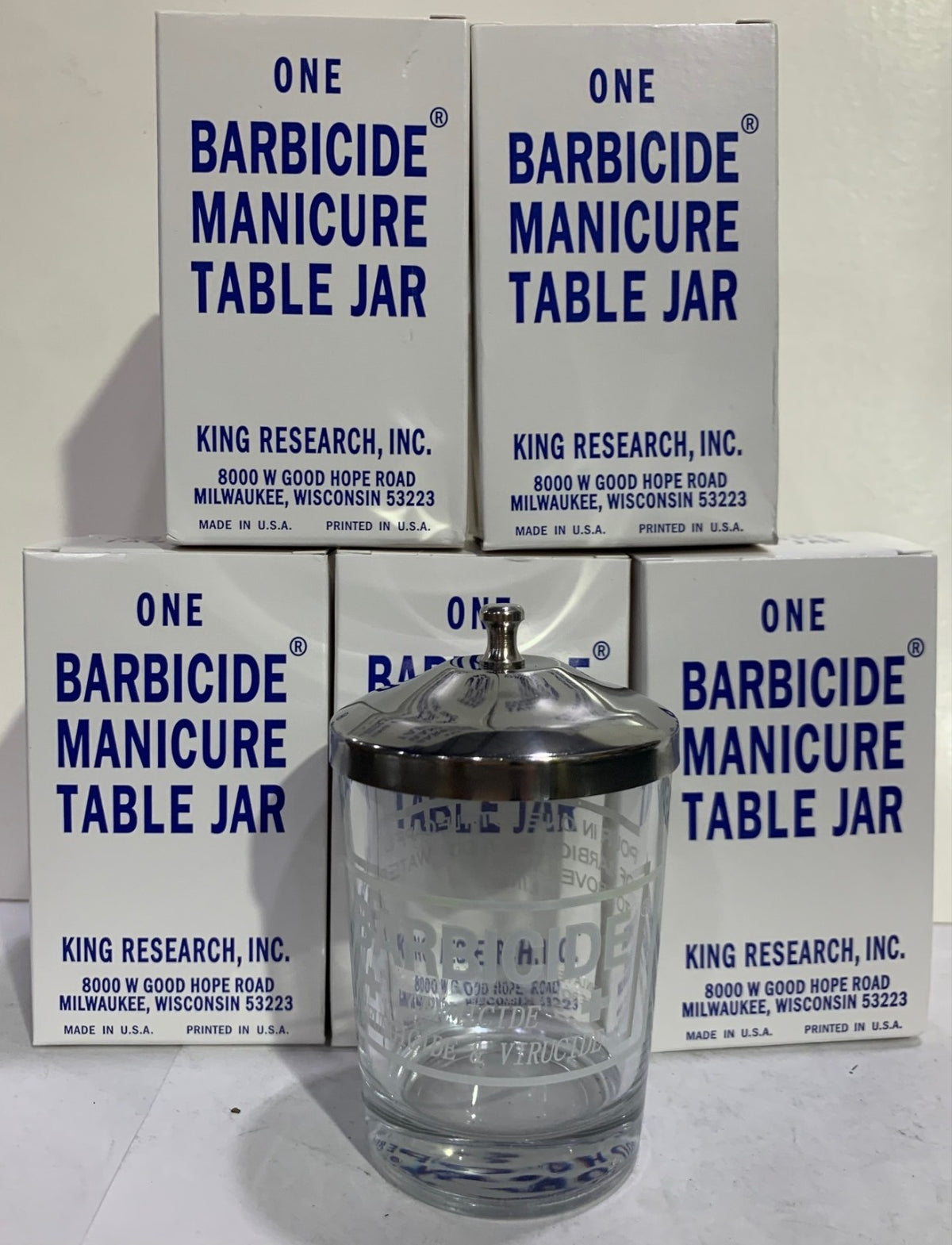 5 Pack Disinfecting Glass Jars for Manicure Tables - Barbacide Sterilizer Containers