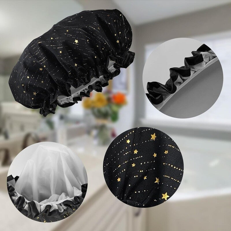 Reusable Waterproof Shower Cap for Women Elastic Hair Bonnet Spa Bath Accessory