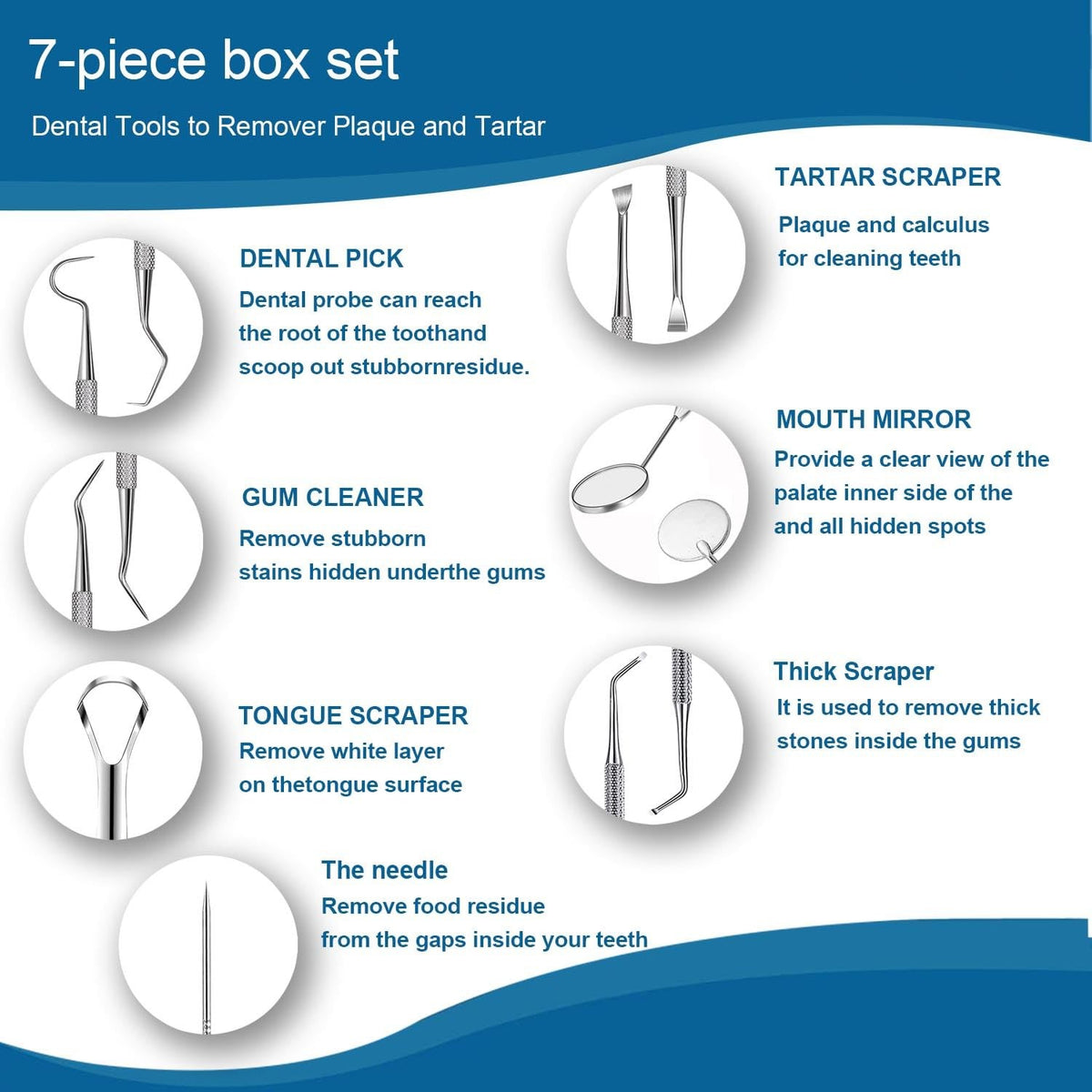 7-Piece Dental Hygiene Kit with Stainless Steel Tools for Teeth Cleaning