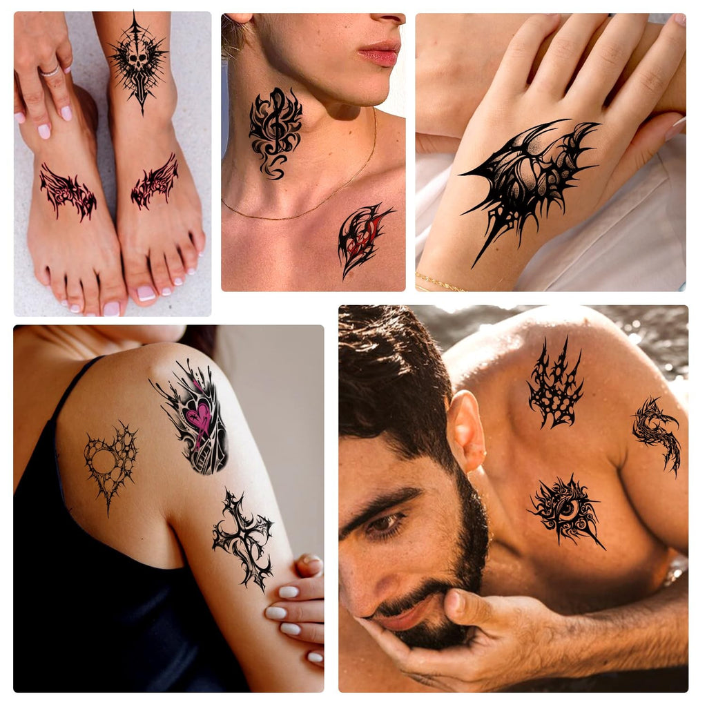 Tribal Cyber Sigil Temporary Tattoos - 77 Sheets for Adults, 7.48x3.74 in & 3.85x2.28 in