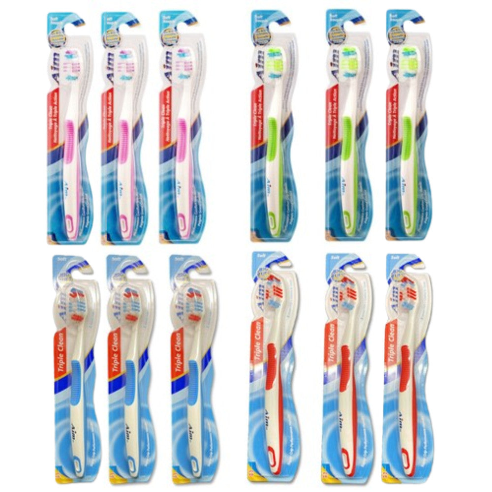Aim Triple Clean Soft Bristle Toothbrush 12 Pack - Gentle Deep Cleaning