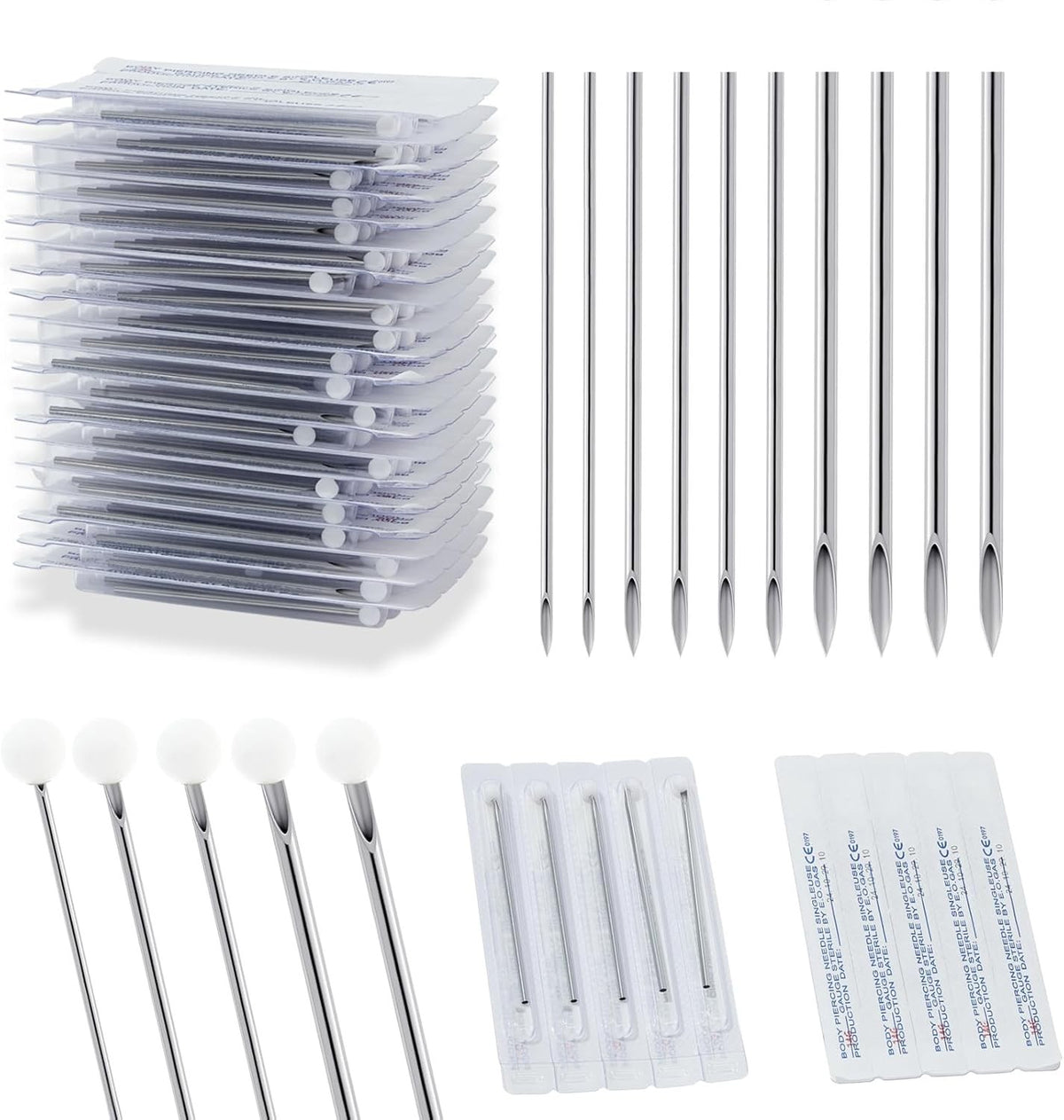 Professional Piercing Needles Kit 50Pcs 18G Stainless Steel for Body Jewelry